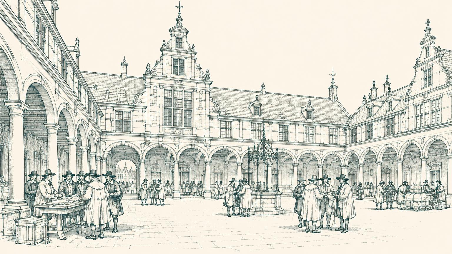 Pentekening van de beurs van Hendrick de Keyser in Amsterdam, 1611