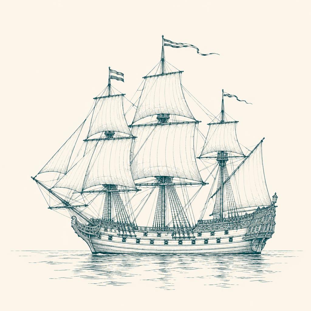 Pentekening van een VOC-schip onder zeil
